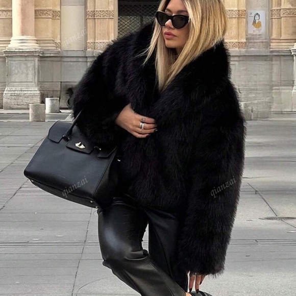 Faux Fur Jacket For Women Elegant Solid Lapel Long Sleeve Coat Casual Loose - Picture 4 of 6